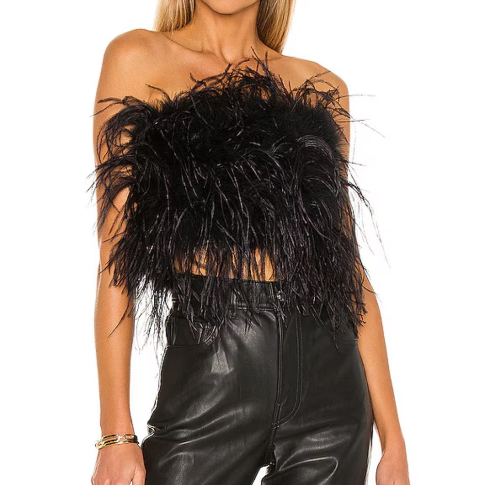 Lamarque Zaina feather corset top in black size large